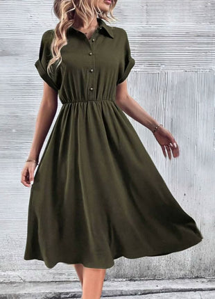 Midi Shirt Collar Short Sleeve Dress