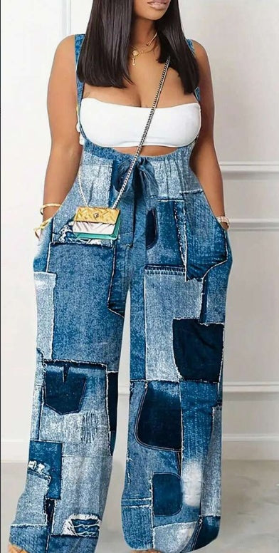Backless Pleated Gradient Wide Leg Overall