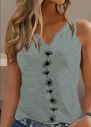 Casual Floral Print Notch Neck Sleeveless Top