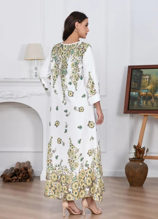 Elegant Flower Diamond Long Sleeve Round Neck Dress