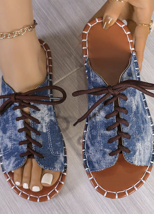 Plus Size Lace-up Fish Mouth Flats