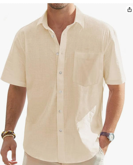 Cotton And Linen Short Sleeve Shirt