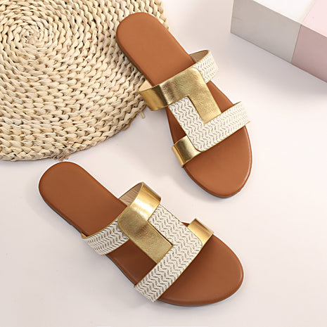 Open Square Toe Leather Flat