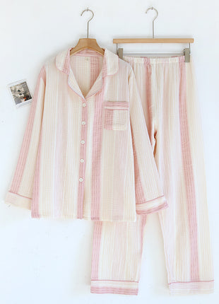 Cotton Yarn Dream Striped Home Wear Long-sleeved Trousers Pajamas