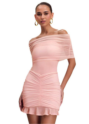 Tube Top Pleated Mesh Splicing Dress