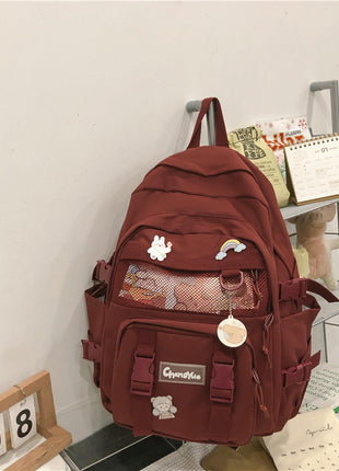 Cute Contrast Color Preppy Casual Nylon Backpack