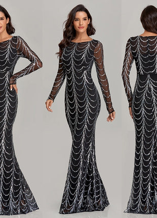 Sequins Party Long Sleeve Maxi Dresses
