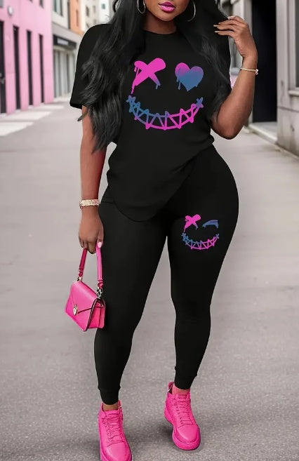 XO Round Neck T-Shirt And Leggings Set