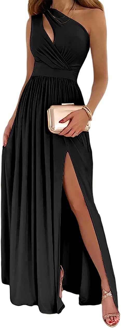 One Shoulder High Split Cutout Sleeveless Elegant Cocktail Maxi Dress