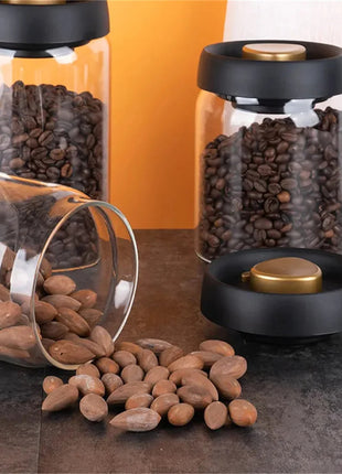 Vacuum Airtight Sealed Glass Jar for Coffee Beans Canister Kitchen Food Grains Candy Keep Fresh and Good