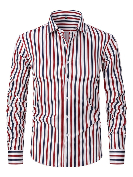 Men's Striped All-matching Ice Silk Long Sleeve Shirt