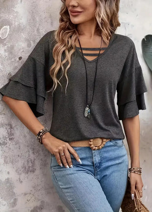 V-neck Flounce Fashion T-shirt