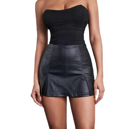 Autumn And High Waist Leather Skirt