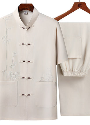 Men's Short Sleeve Chinese Style Chinese Frog Tang Suit