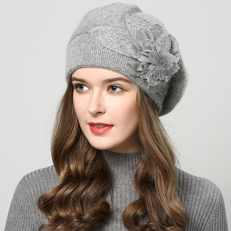 Rabbit Fur Knitted Woolen Cap