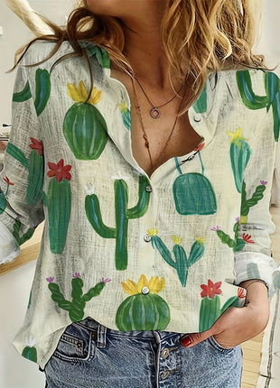 3d Printed Long Sleeve Turn-down Collar Casual Shirt