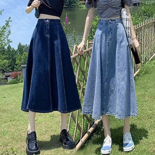 Denim A- Line High Waist Umbrella Skirt