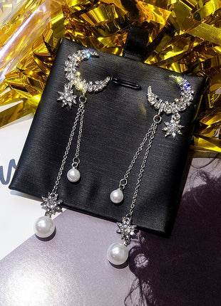 Long Tassel Full-Jeweled Stud Earrings