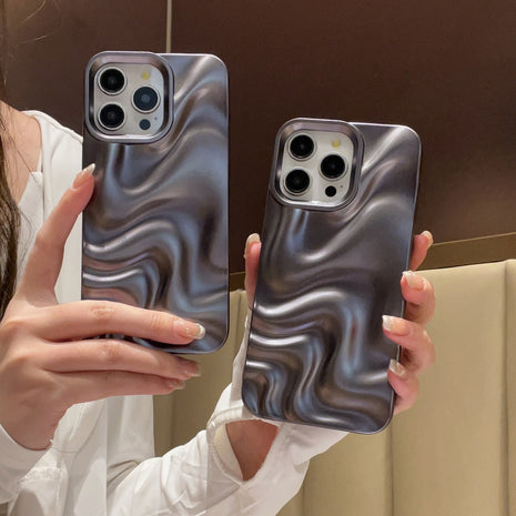 iPhone 14/15/16 All Models Matte Black Water Ripple Case