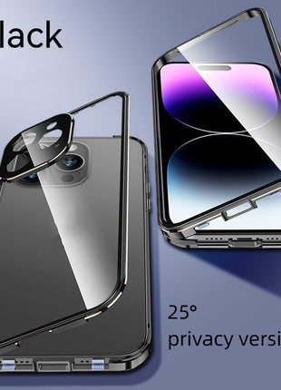 iPhone 13/14/15 Peep-Proof Magnetic Double-Sided Glass Case with Buckle