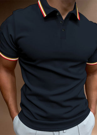 Men's Slim Polo Shirt Rib Striped T-shirt Top