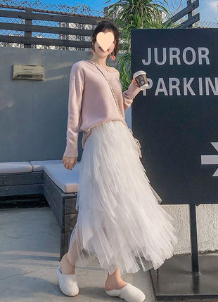 Korean Cake Mesh Pleated Skirt