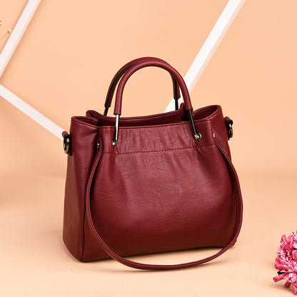 Korean Fashion Soft Leather Retro Bucket Handbag