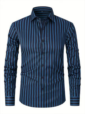 Men's Striped All-matching Ice Silk Long Sleeve Shirt