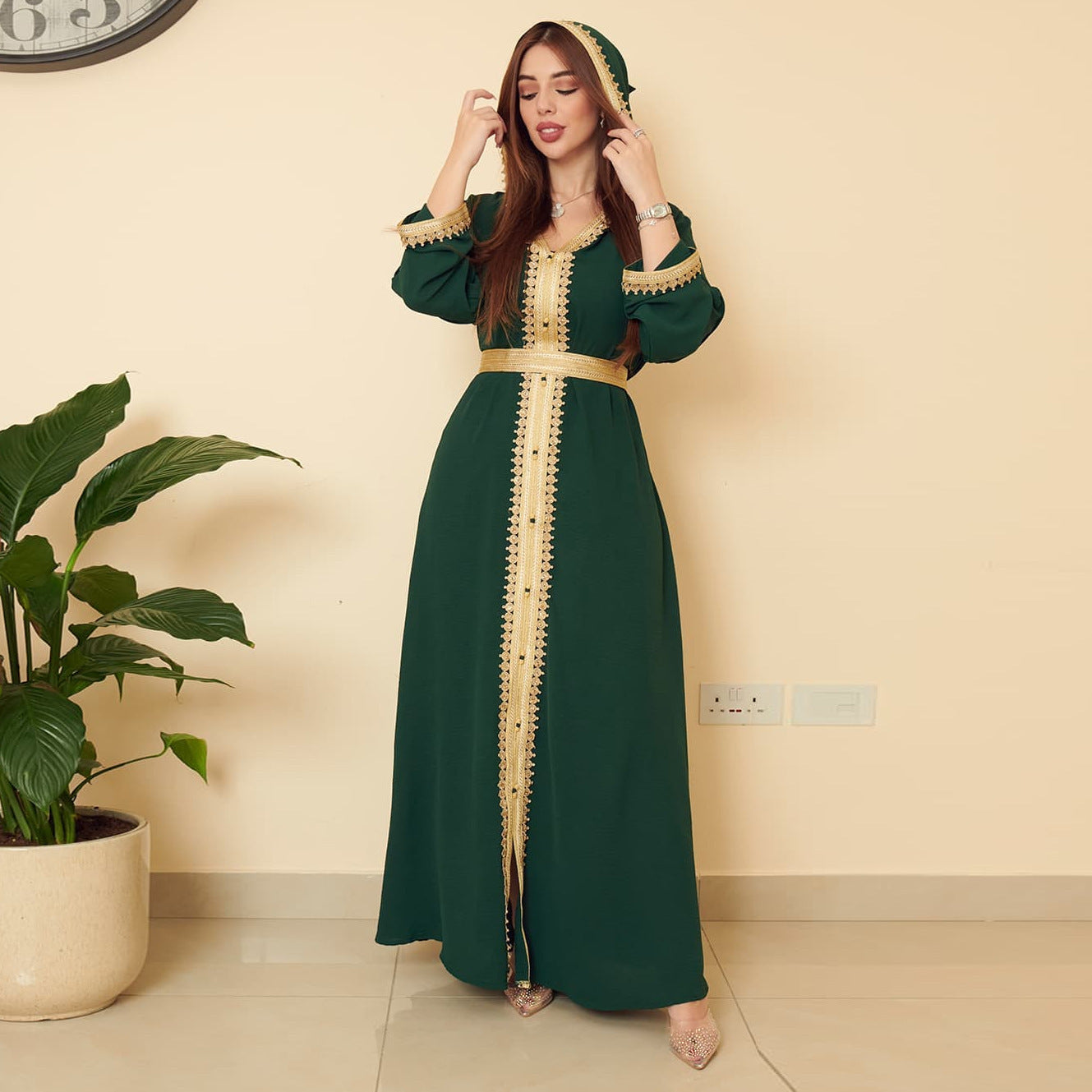 Linen Green Hooded Swing Dress