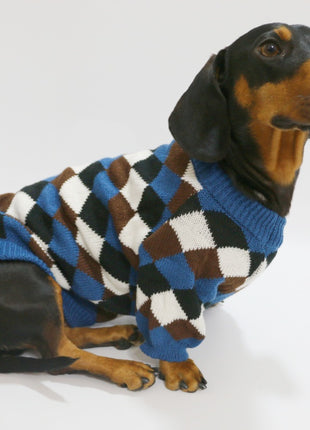Pet Clothes Blue Coffee Rhombus Sweater
