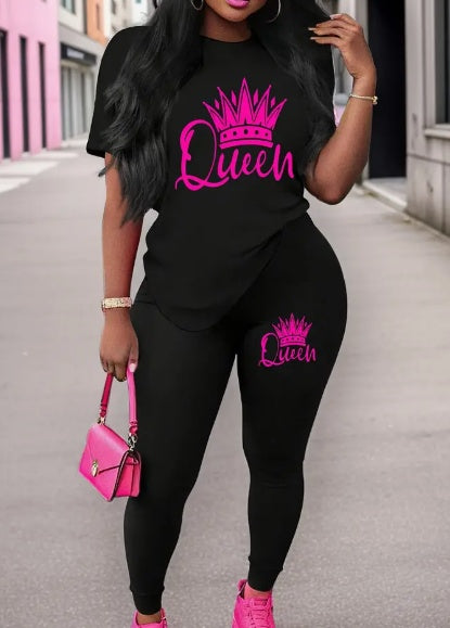 Queen Round Neck T-Shirt And Leggings Set