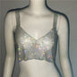 Deep V nick Rhinestone Metal Camisole Split Short Top