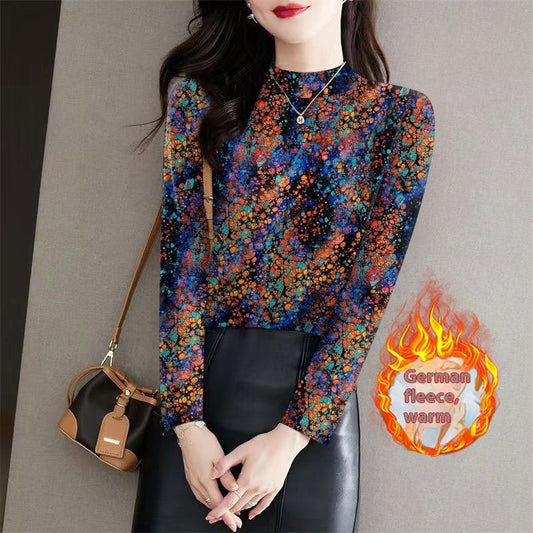 Half Turtleneck Outer Wear Printed Bottoming Shirt