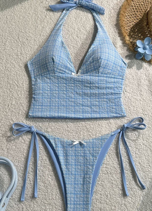 Plaid Collar Slim Fit Top Drawstring Short Lace Pants Suit