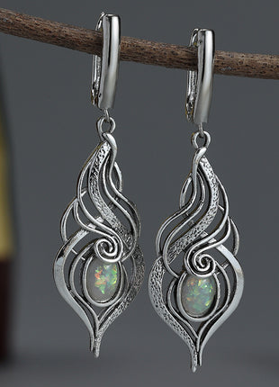 Creative Retro Metal Drop-shaped Gem Pendant Earrings