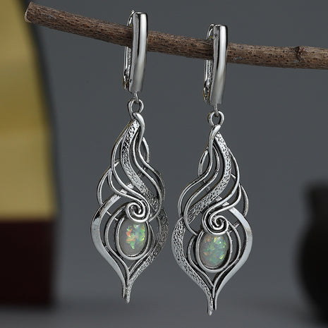 Creative Retro Metal Drop-shaped Gem Pendant Earrings