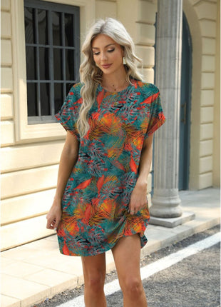 Loose Crew Neck Short Sleeve Pocket Dress