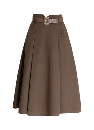 Woolen Mid-Length High Waist Skirt