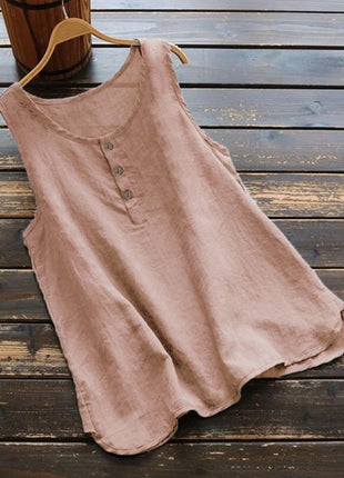 Korean Round Neck Loose Vest Cotton Linen Top