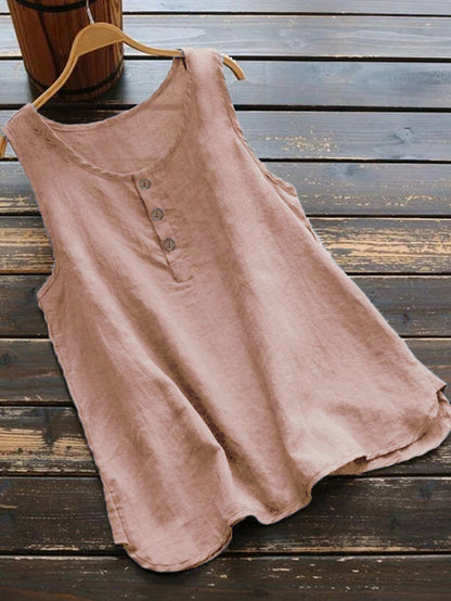 Korean Round Neck Loose Vest Cotton Linen Top