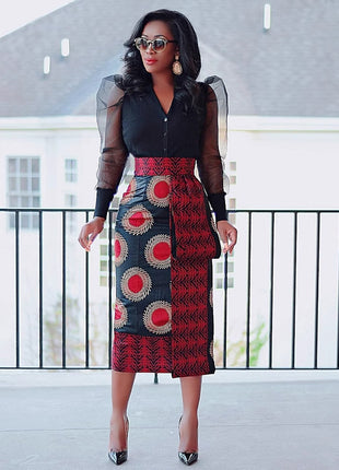 African Style High Waist Elastic Hip Slim Fit Skirt