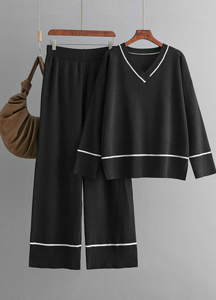 New Loose Casual Knitted Sweater Pullover Two-piece Set