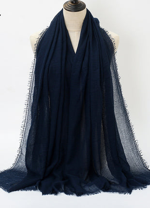 Pure Color Pleated Cotton Scarf Cotton And Linen Scarf