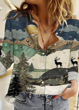 3d Printed Long Sleeve Turn-down Collar Casual Shirt