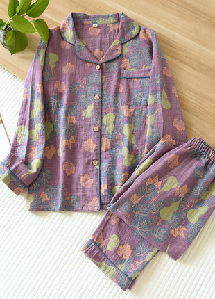 Cotton Gauze Yarn-dyed Jacquard Pyjama Set