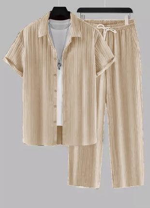 Men's Striped Short-sleeved Shirt Trousers Suit