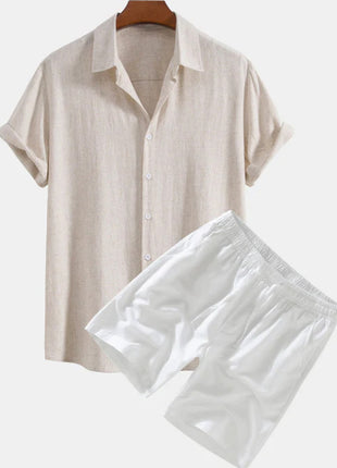 Men's Solid Color Casual Short-sleeved Shirt Shorts Suit