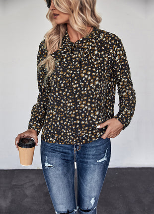 Pullover Long Sleeve Bow Collar Shirt