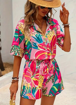 Hawaiian Style Short Sleeve Shirt Shorts Suit