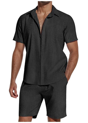 Short Sleeve and Pants Linen Suit